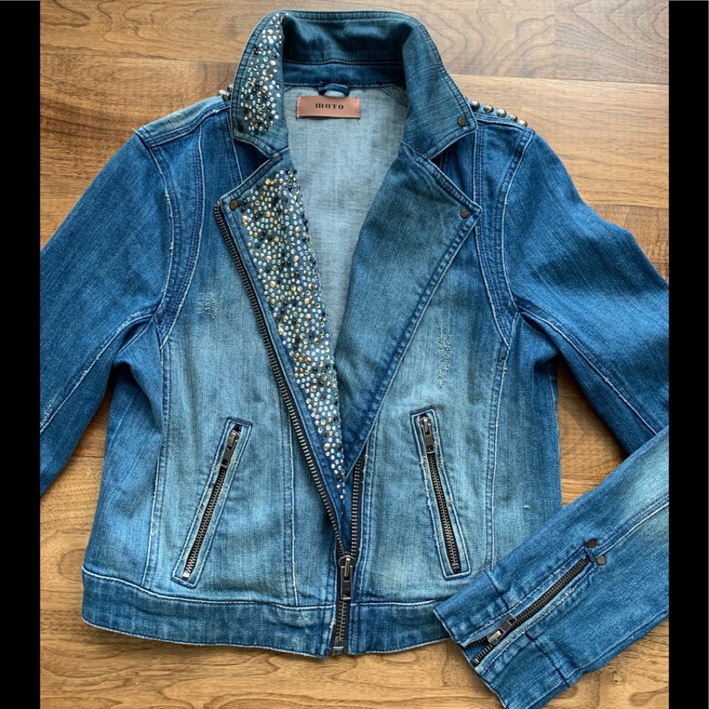 MOTO by Topshop Studded Sequin Denim Jacket